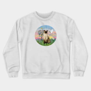 "Rainbow Dove" design with a Siamese Cat (Chocolate Point) Crewneck Sweatshirt